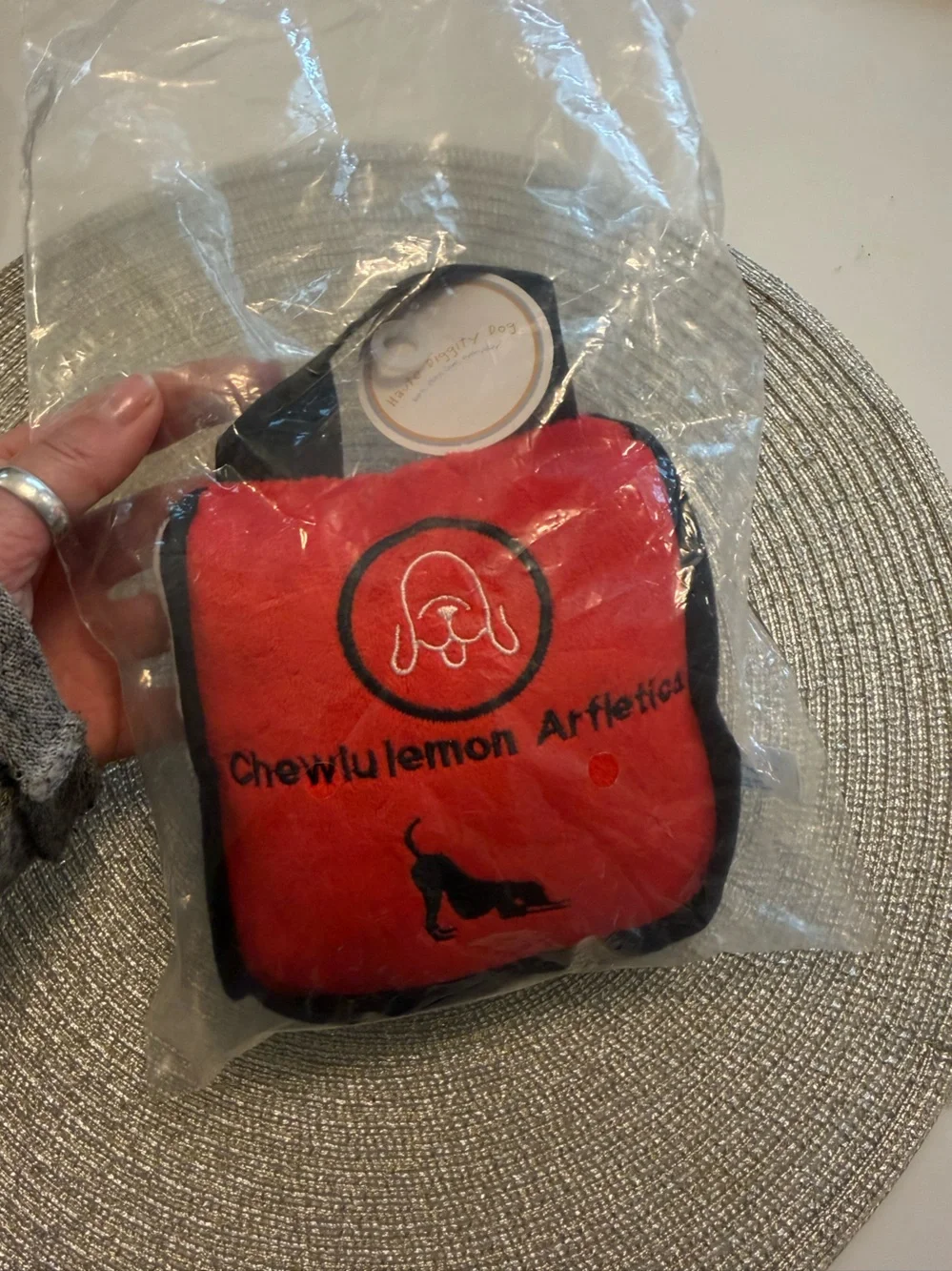 Chewlulemon Red Plush Pet Toy with Black Trim